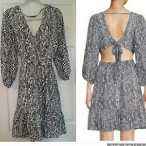 Collective Concepts Women's Puff Sleeve Cutout  back geometric Mini Dress  M